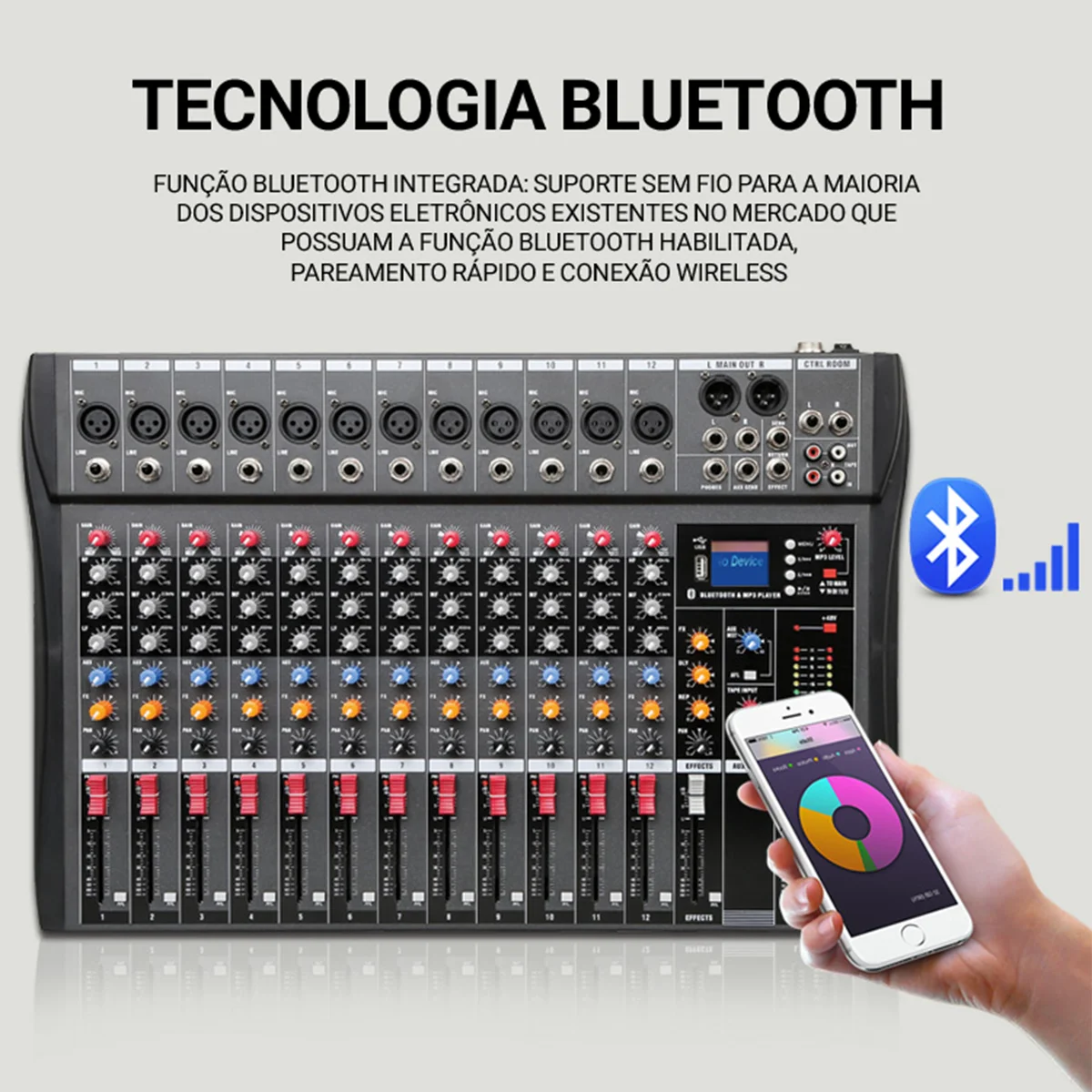 VEDO-Professional Sound Mixing Console, entrada do computador, interface USB, Mixing Console, placa de som, 12 canais