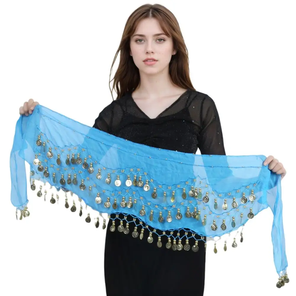 1PC abito da ballo indiano cintura a catena in vita per le donne danza del ventre chiffon moneta d'oro sciarpa dell'anca accessori per la pratica delle prestazioni