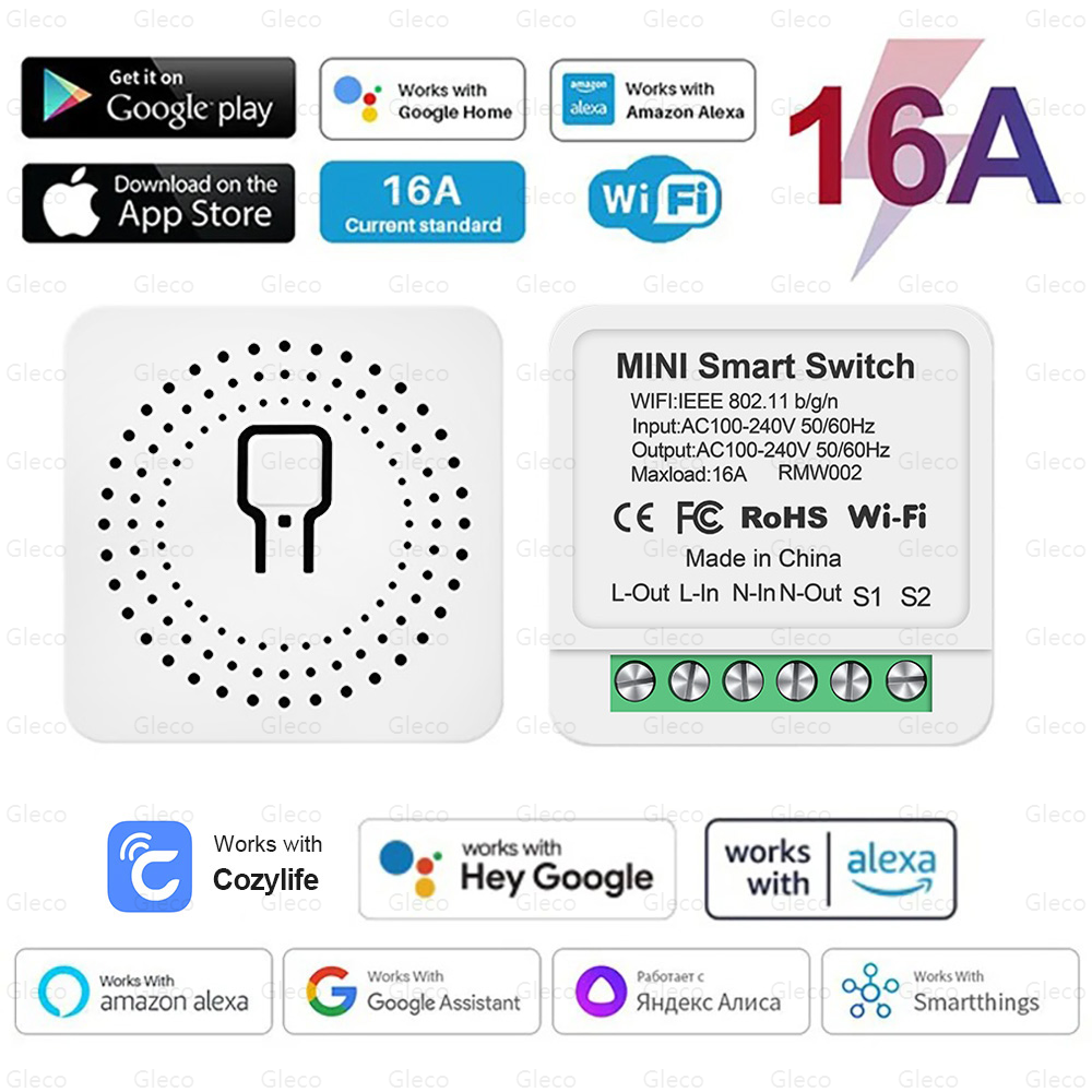 Smart Switch Wifi Mini 16A DIY Light Switches 2 Way Switches Circuit Breaker Timer Module Smart Home Alexa Google Home Alice