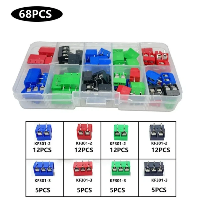 68PCS /135PCS KF301-2P/3P/4P screw terminal 5.0mm PCB splicable terminal connector