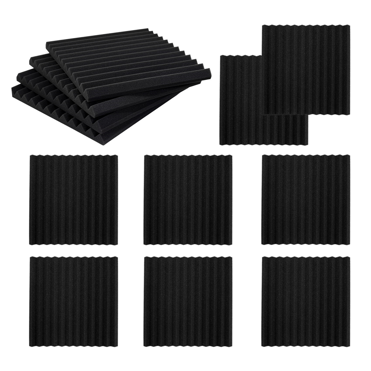 Paquete de 12 paneles acústicos autoadhesivos, paneles de espuma a prueba de sonido, paneles de pared insonorizados de alta densidad para el hogar (negro) XY