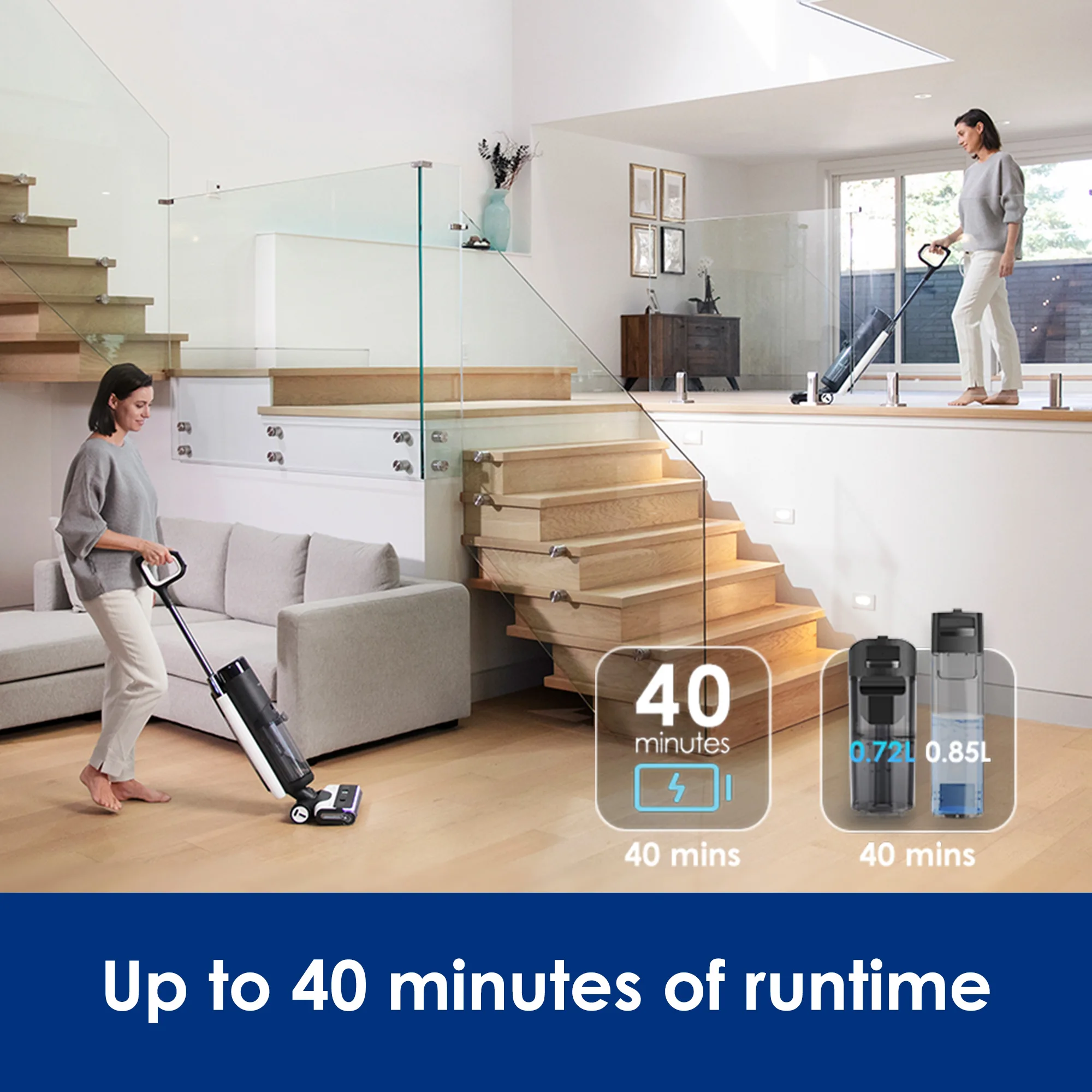 Tineco FLOOR ONE S7 FlashDry Inteligentny bezprzewodowy odkurzacz na mokro i sucho do lepkich wiadomości 158. ℉ Suszenie lampy błyskowej na gorące powietrze Dwustronne czyszczenie krawędzi