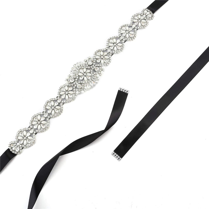 Paski ślubne Bling ślubne kobiety ręcznie robiona biżuteria srebrna perła z kryształem górskim świecący formalna sukienka na przyjęcie diamentowa szarfa panny młodej