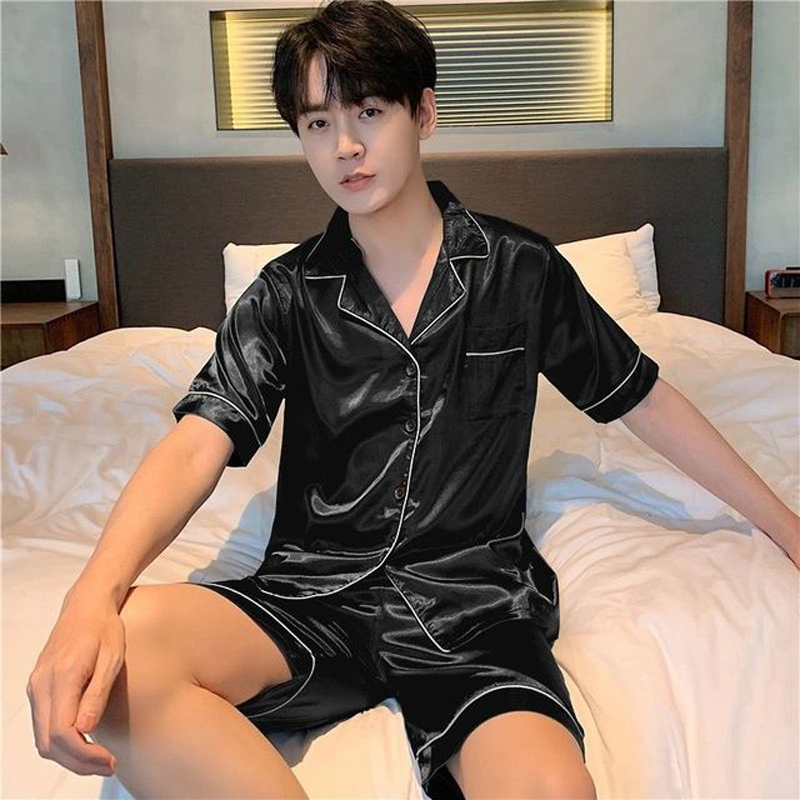 Sommer Neue Pyjamas Für Mann Große Größe Satin Herren Pyjama Sets Shorts Seide Kurzarm Nachtwäsche Hause Pijama Nacht Tragen Loungewear