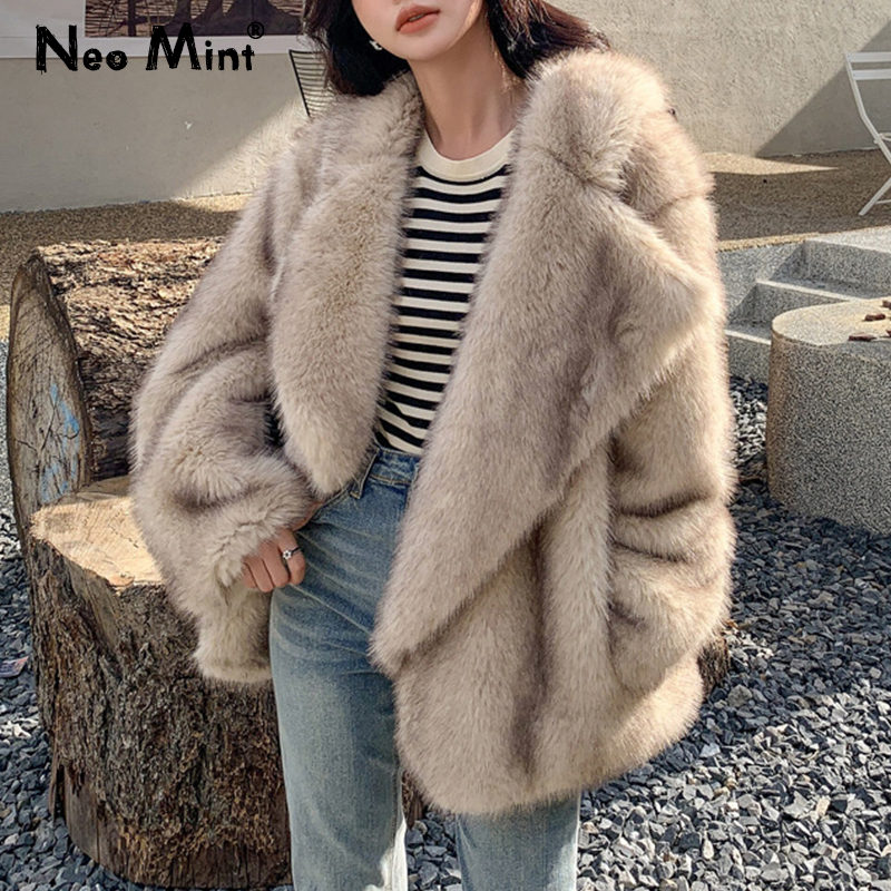 Luksusowa marka Moda Gradient Animal Color Faux Fur Coat Jacket Women 2024 Winter Loose Oversized Long Fluffy Overcoat Odzież wierzchnia