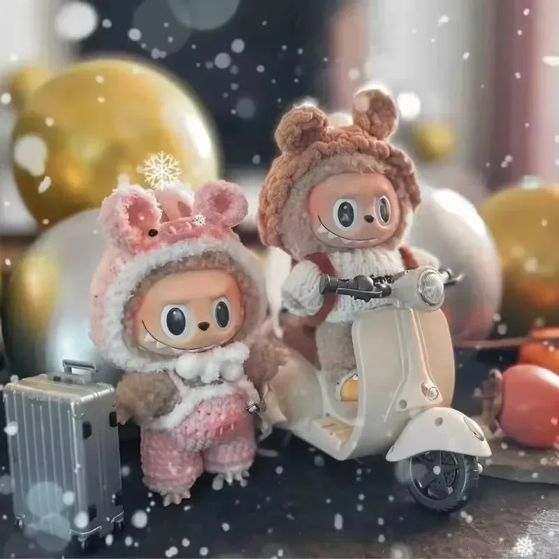 Labubu boneca mini motocicleta elétrica, acessórios de boneca labubu, brinquedos de boneca fofos divertidos, com luzes e música, presente de natal infantil diy