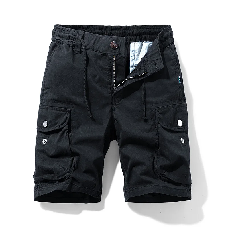 Pantalones cortos Cargo de algodón para hombre, ropa de verano para hombre, cintura elástica, informal, liso, para correr en la playa, pantalones cortos con múltiples bolsillos para hombre 40