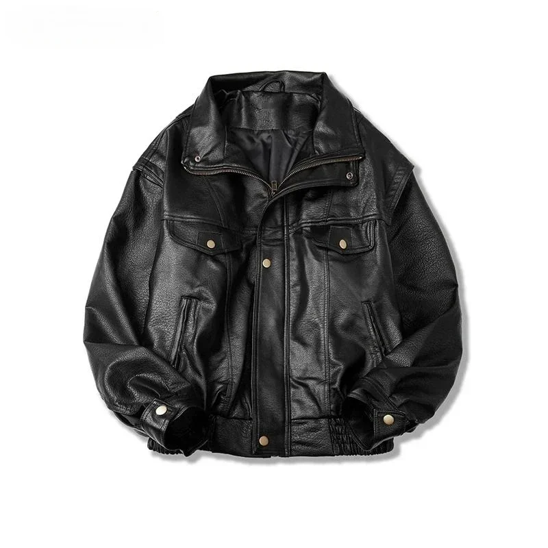 Veste en cuir Vintage pour femmes, manteau surdimensionné de Style coréen pour femmes, coupe-vent de printemps en PU, veste d'aviateur ample unisexe en fausse fourrure