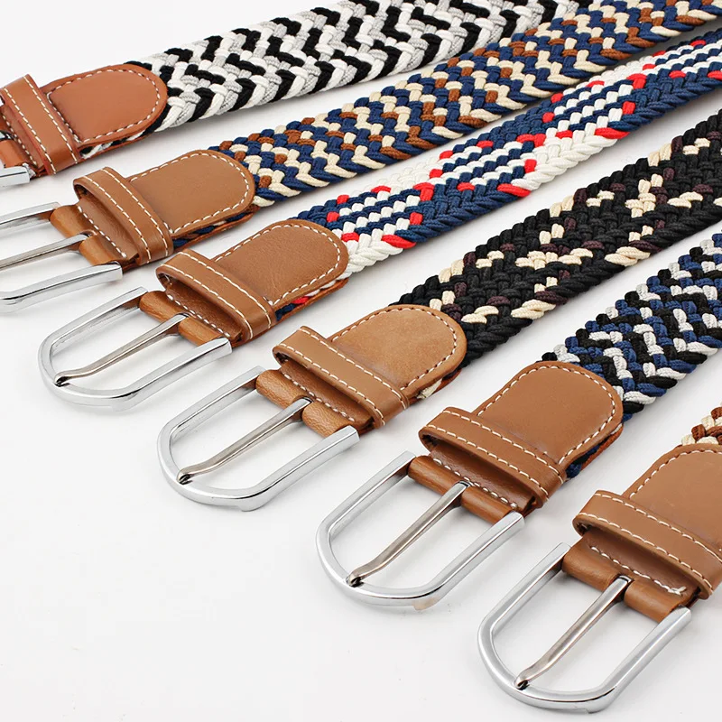 107/120/130cm UNISEX Casual tejido Pin hebilla mujeres cinturón tejido lona elástico expandible trenzado Stretch Jeans cinturones para hombres