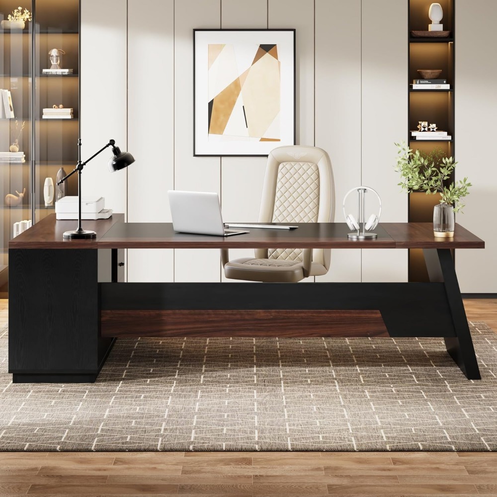 78" L-Shaped Executive Desk, Large Office Desk with Drawers and Lateral File Cabinet, Computer Desks