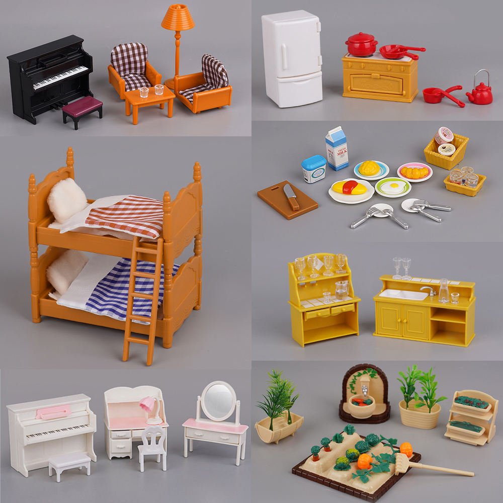 Miniaturowe meble 1:12 domek dla lalek kuchnia salon sypialnia zestaw DIY scena lalka zagraj w dekorację dziewczyna zabawka dom prezent