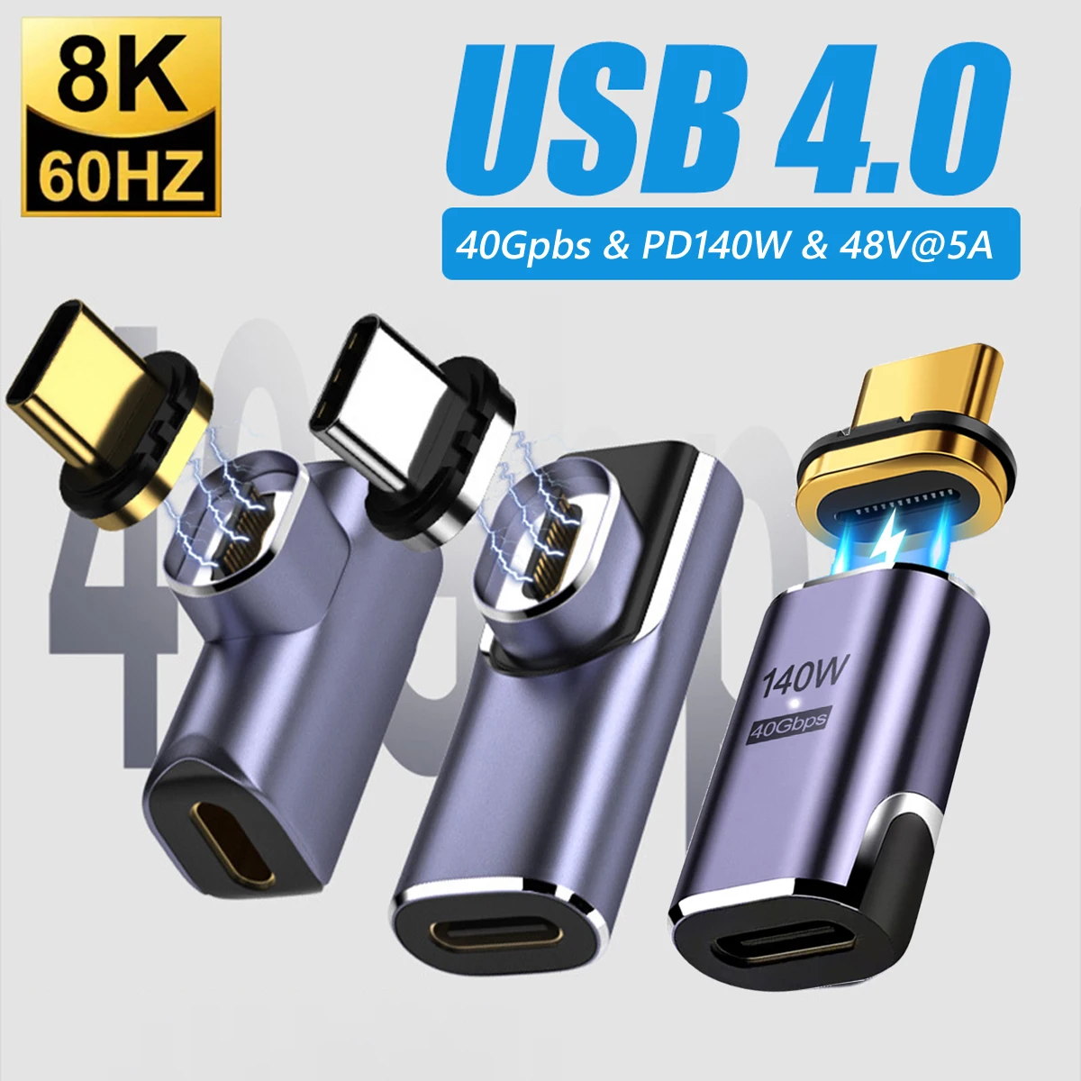 USB4.0 Thunderbolt3 adaptador magnético USB C a tipo C 140W 40Gbps Cable convertidor de carga magnético de carga rápida 8K @ 60Hz USB-C Adapt
