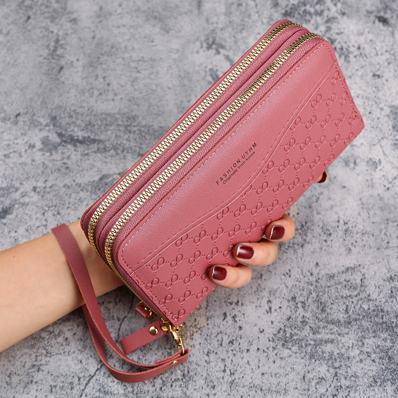 2024 Nuevo monedero para mujer, cartera larga con cremallera, monedero de bolsillo para teléfono móvil de gran capacidad en relieve a la moda