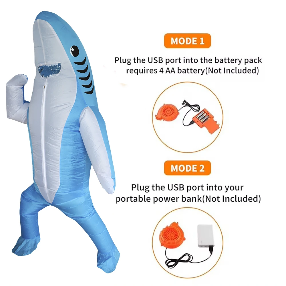 2 ขนาด,น่ารักที่ไม่ซ้ํากันยืน Shark Design Inflatable ชุด,ฮาโลวีนคริสต์มาสเล่นเครื่องแต่งกาย Props