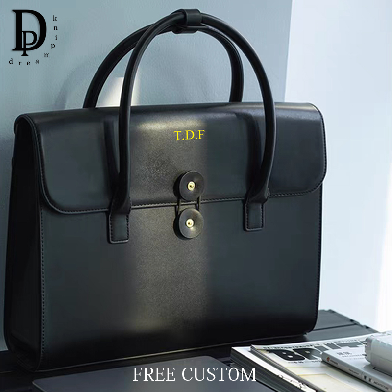 Sacola de couro de grande capacidade, letras personalizadas, bolsa de escritório, 14 Polegada Laptop para mulheres, pasta do estudante OL, moda de luxo