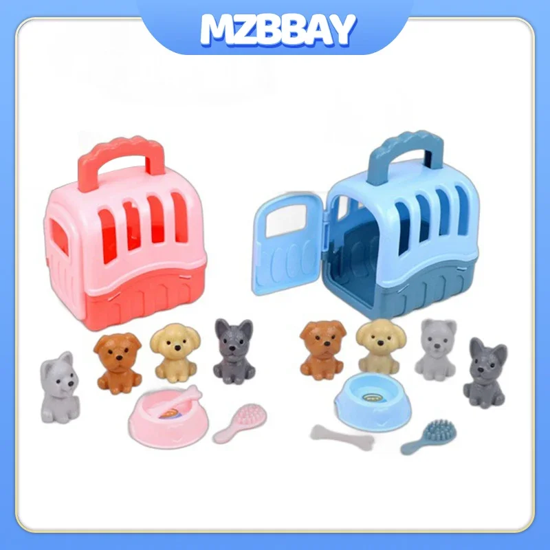Lindo perro mascota familia juego de simulación juguete con Mini casa de gato de moda perrera bañera juego de muñecas para perros, regalo Ideal para niños