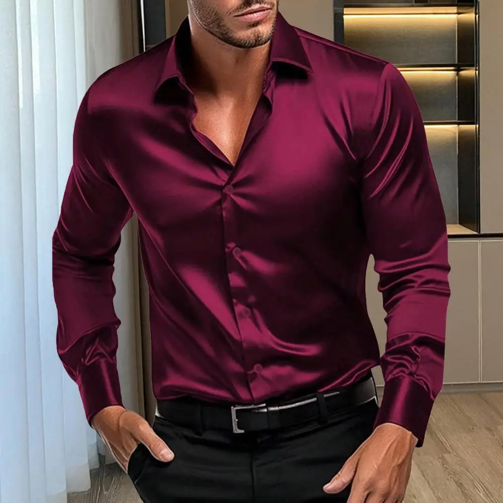 Camisa Formal de manga larga para hombre, lujosa, resistente a las arrugas, sin hierro, Color sólido, informal, de negocios, seda helada, otoño e invierno