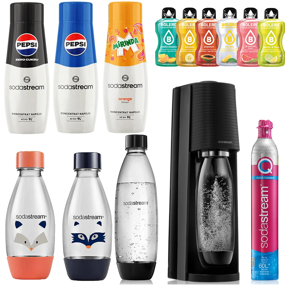 SODASTREAM TERRA SATURATOR NABÓJ BUTELKI 1x 1L FUSE 2x 0,5L LH + 3x Syrop