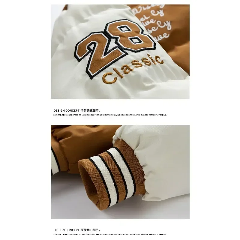 2023ใหม่เสื้อโค้ทแฟชั่นสำหรับผู้ชาย, เสื้อโค้ทผ้าฝ้ายหนามีฮู้ดปลอมสองชิ้นทรงหลวมอบอุ่นปักลาย