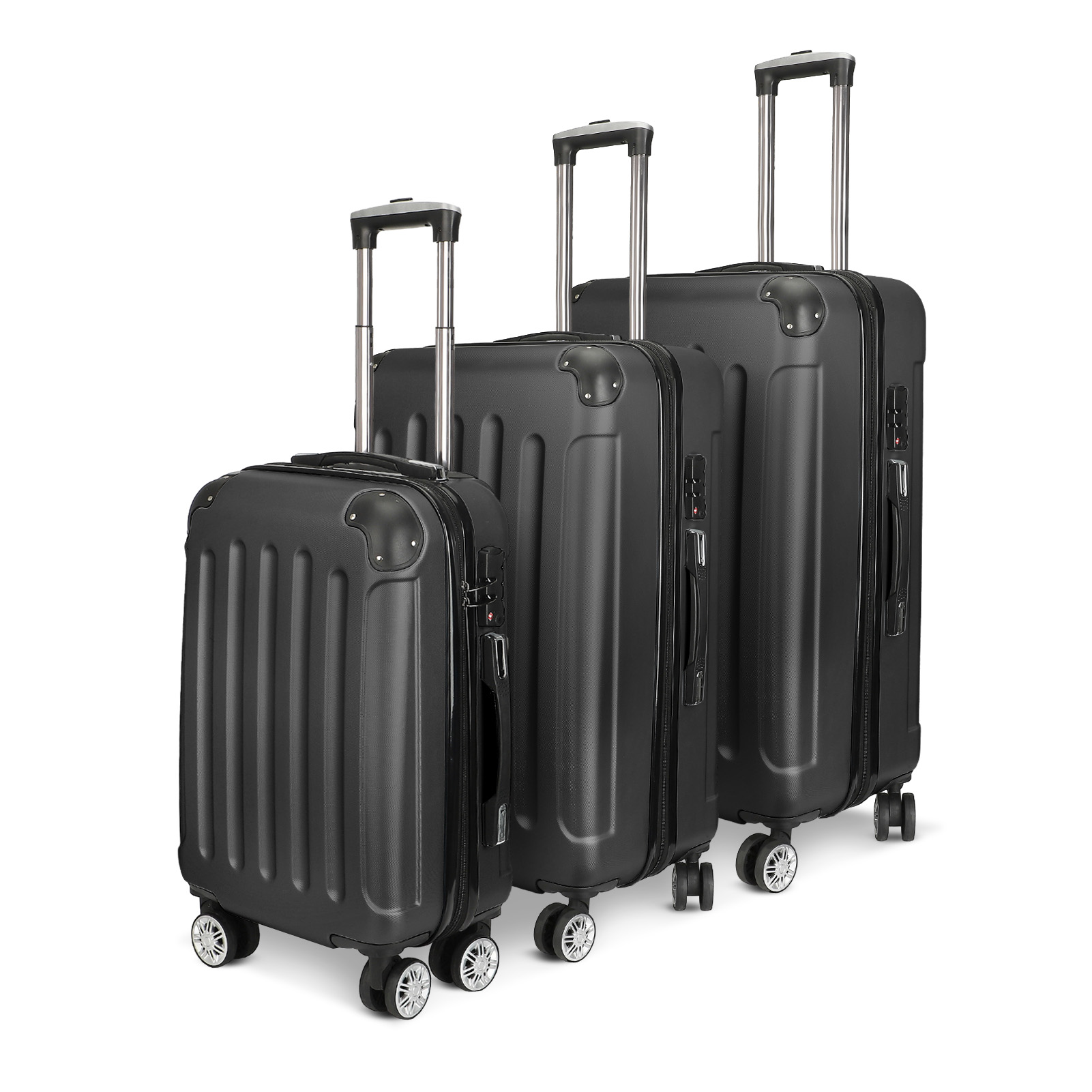 Conjunto de 3 malas Anajqaqia, conjunto de mala rígida ABS expansível, conjuntos de bagagem duráveis com 4 rodas silenciosas 21-24-28 pol., preto