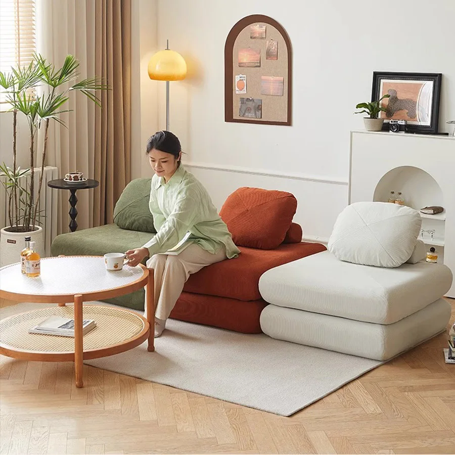 Stoff-Einzelsofa, Süßkartoffelschlafsofa, kleines, zusammenklappbares Wohnzimmer mit doppeltem Verwendungszweck-Tatami, Lazy-Sofa mit Tofu-Block