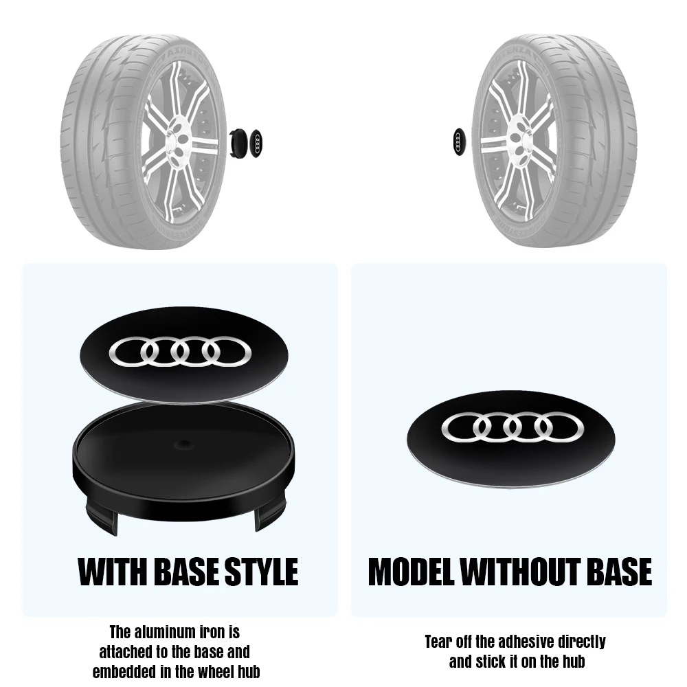 4pcs 56/60/65/68mm Wheel Hub Caps Sticker Car Emblem Badge Decoration for AUDI S RS A3 A4 B8 8P 8V A6 C7 A5 Q5 B7 B6 B9 Q7 A1 A7
