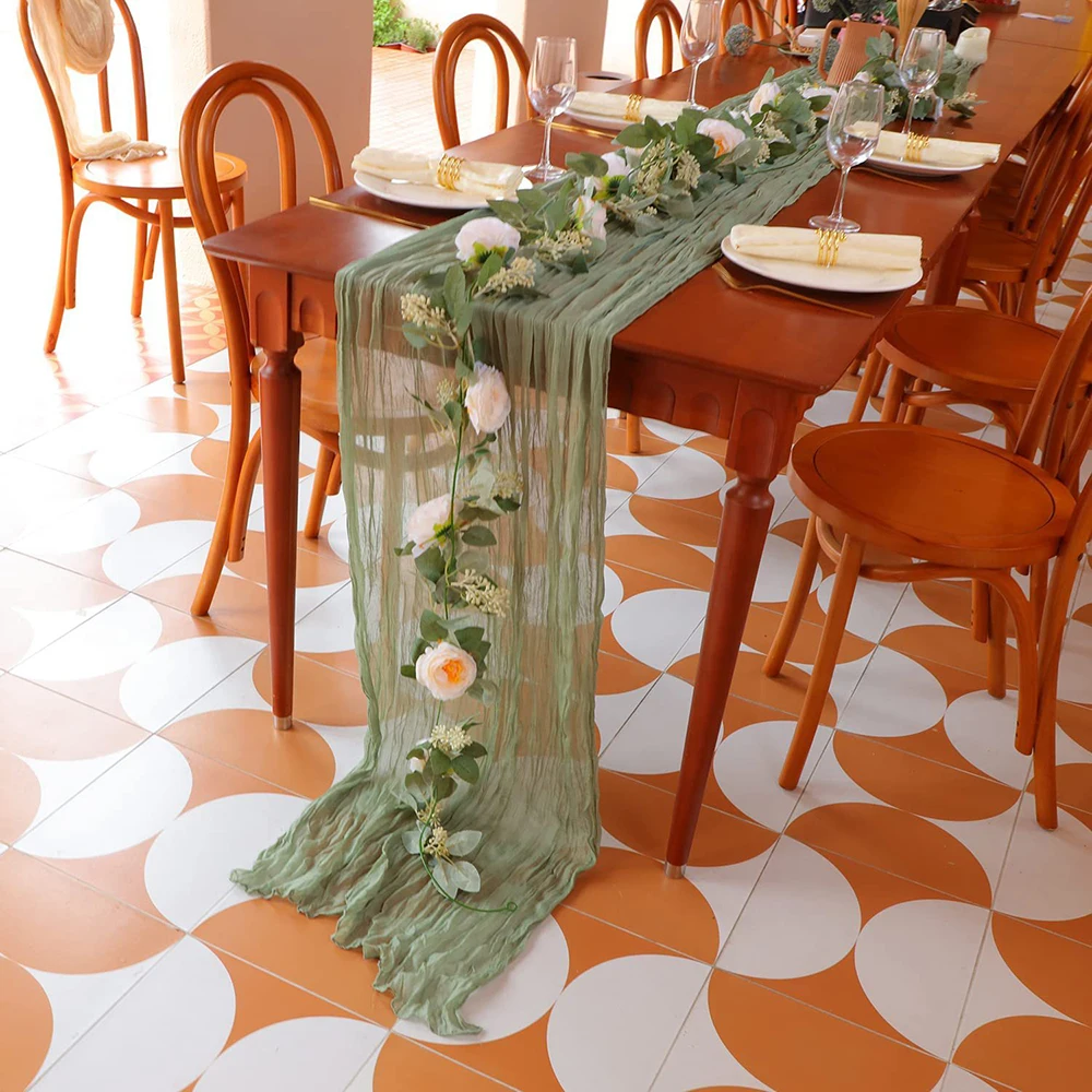 Semi-Sheer Gauze Table Runner Sage Cheesecloth Table Setting Dining Vintage Wedding Party Christmas Banquets Arches Cake Decor