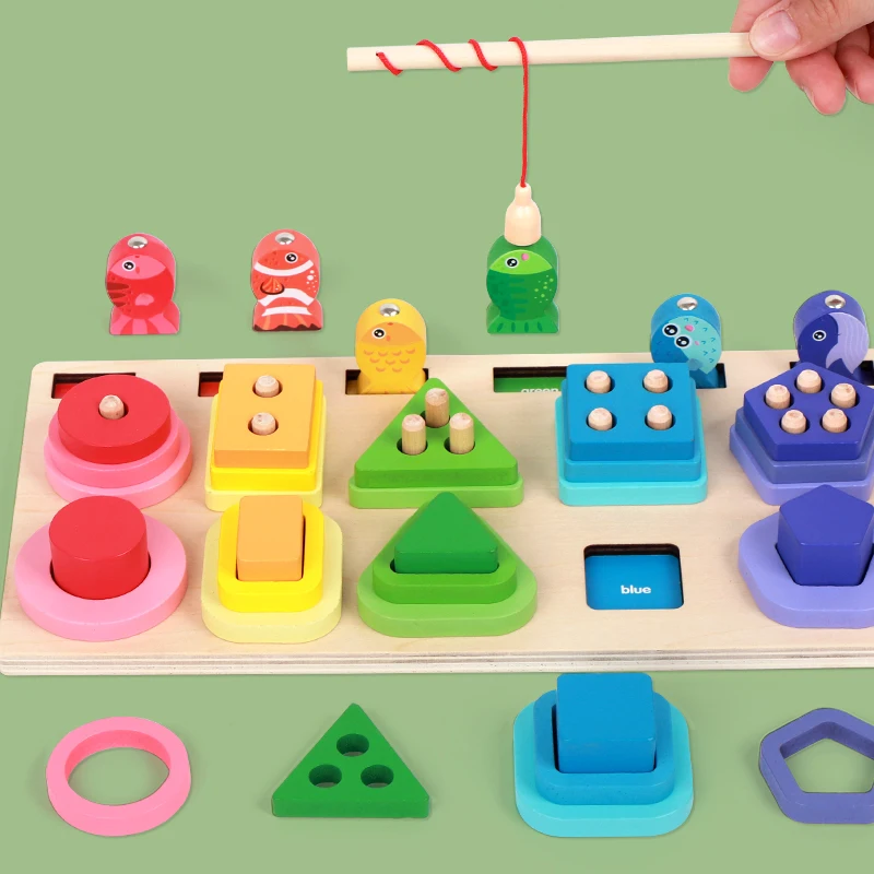 Montessori Wood Toys for Kids Wooden Sorting Stacking Toys for Baby Toddlers Educational Shape Color Sorter Preschool Kids Gifts