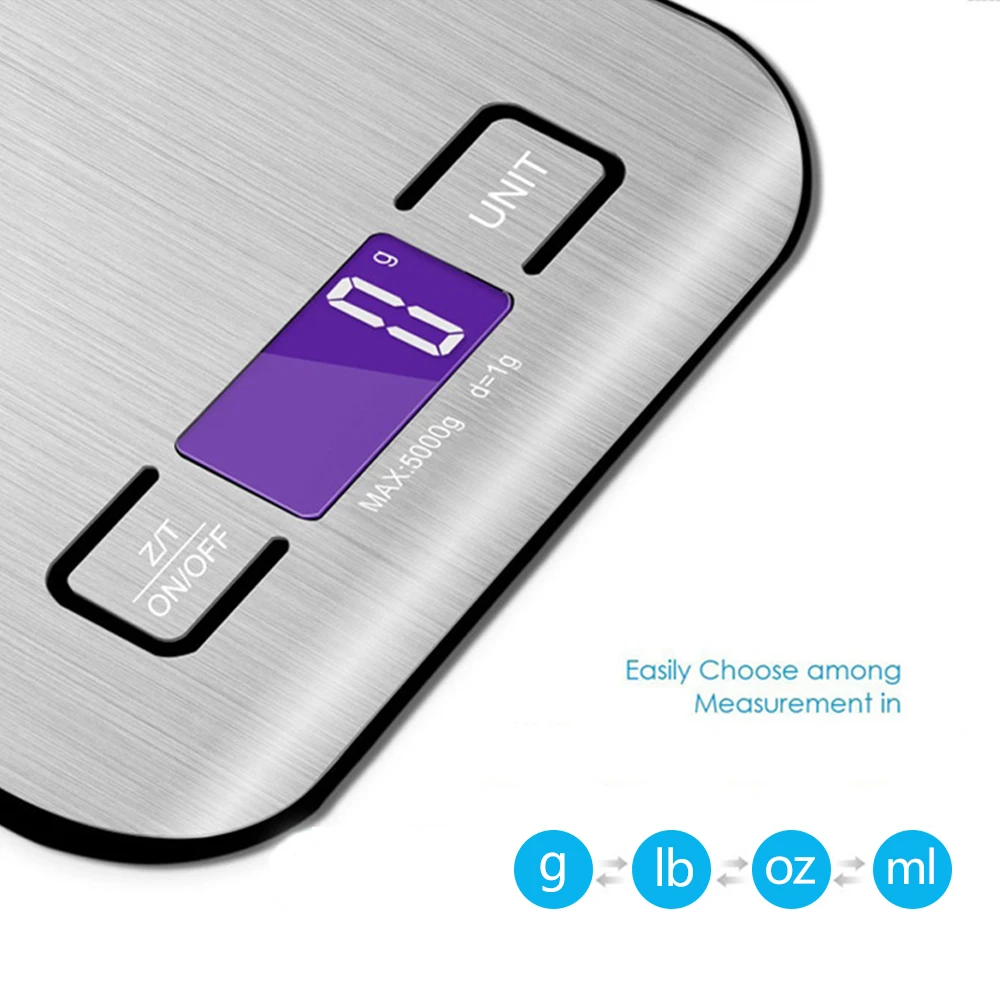 Digital Kitchen Scale LED Display 5kg/1g Stainless Steel Panel Electronic Scales Home Jewelry Food Snacks Weighing Baking Tools