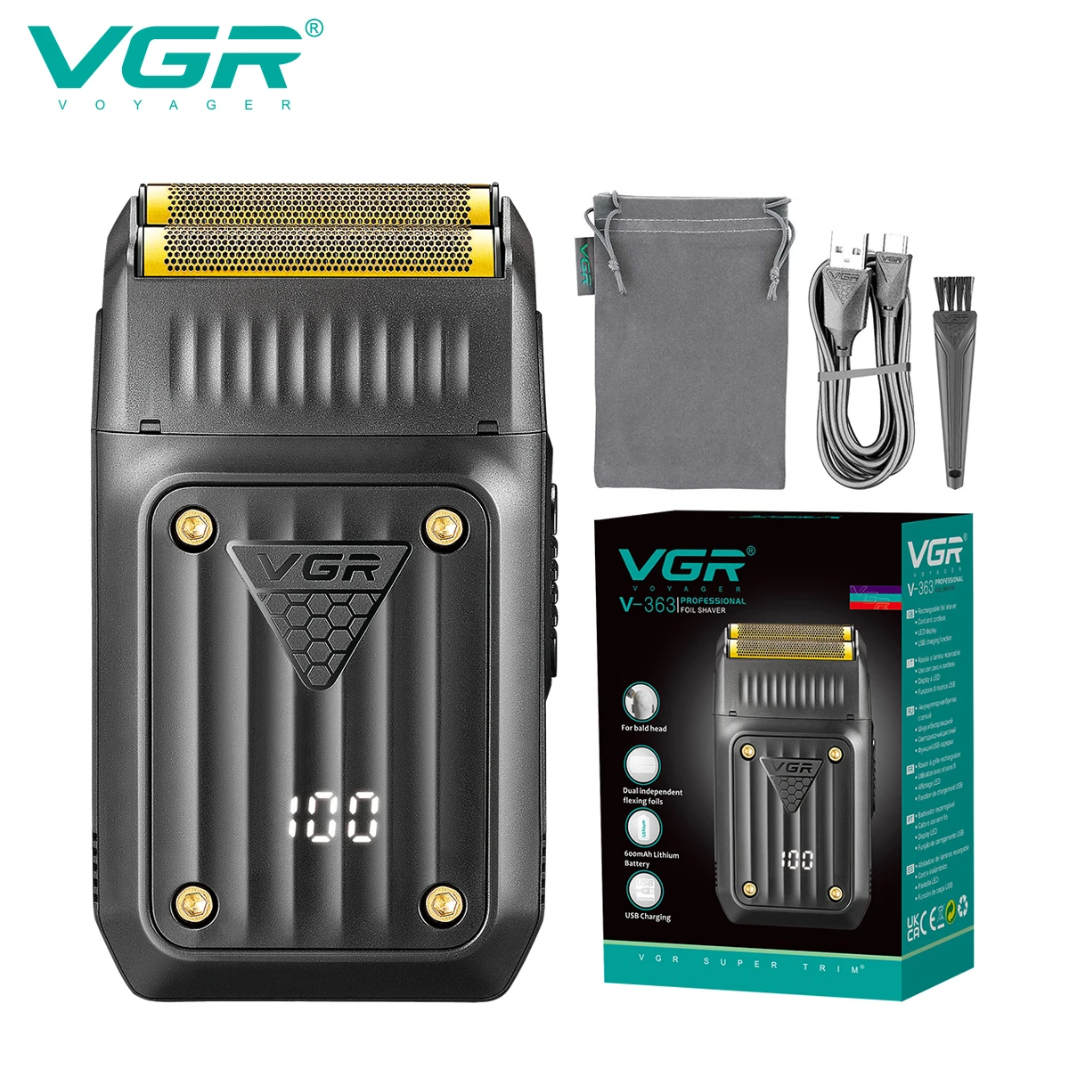 VGR 363 Rasierer, Elektrorasierer, professioneller Haarschneider, wiederaufladbar, Rasierfriseur, Bartschneider, Folien-Haarrasierer für Männer