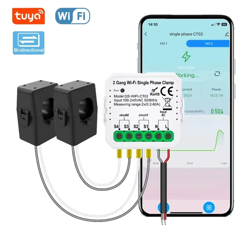 Smart Life WIFI Energy Meter Current Sensor Statistician For Electrical Lighting Solar KWH Monitor 100-240V-[A51I]