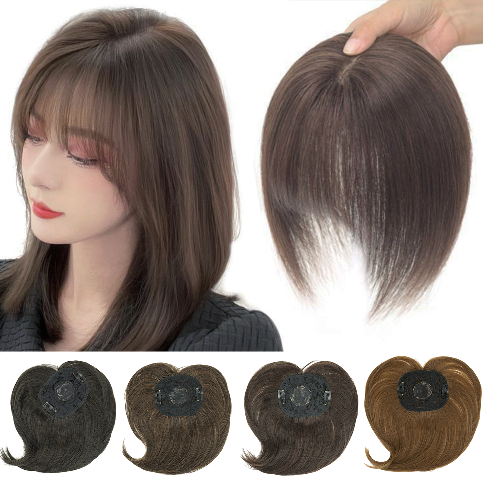 Soowee Topper de cabelo sintético com franja invisível 3D peruca de cabelo postiços fechamentos de cabelo superiores para homens e mulheres