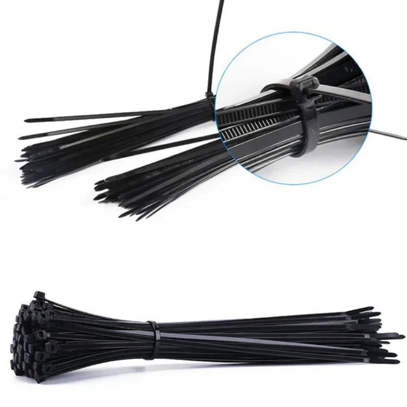 100 Pieces Nylon Self-Locking Ties Bundling Tape Black Durable Anti-Corrosion and Anti-Freeze High Toughness Bundling Rope Ties