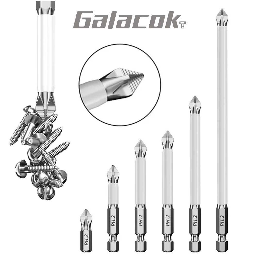 Juego de tornillos de conductor eléctrico para el hogar, cabeza cruzada magnética antideslizante, brocas manuales de alta dureza para destornilladores eléctricos, 6 uds.