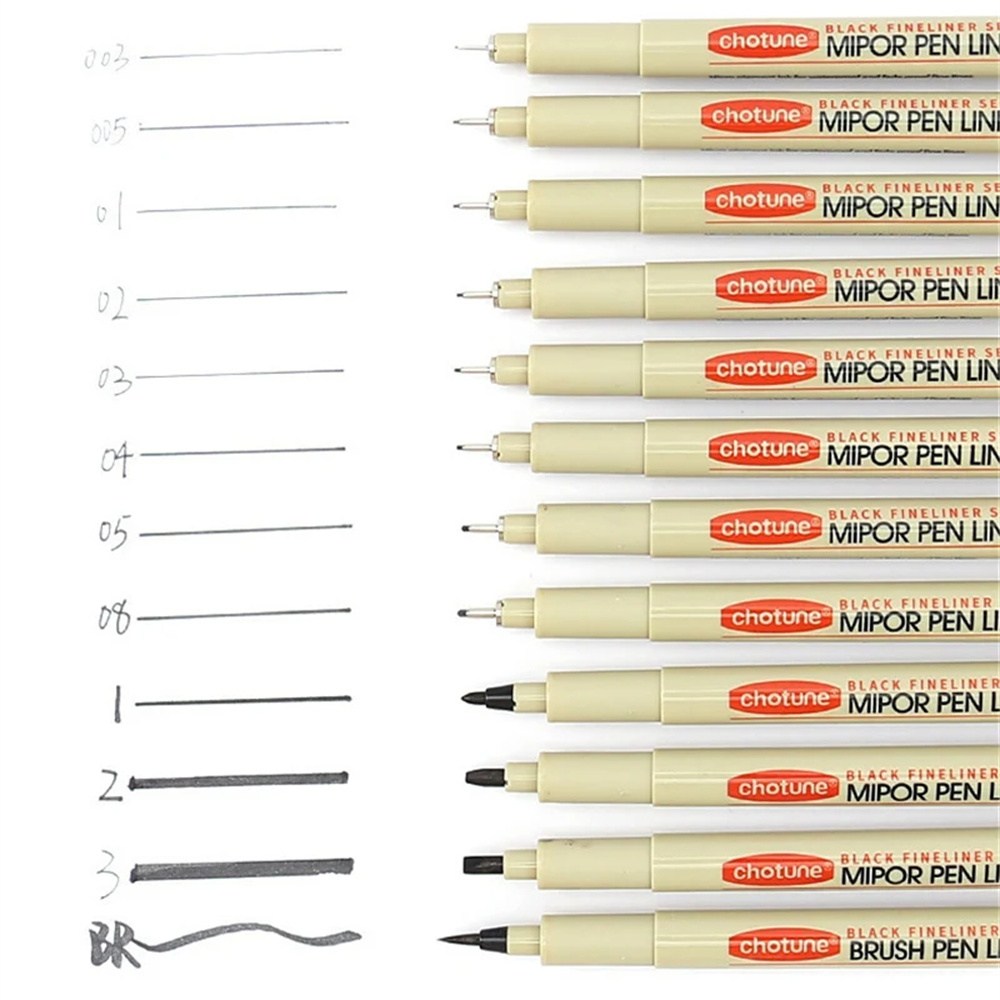 Waterproof Pigment Fineliner Pens, Hook Liner, Sketch Markers, Drawing Art Supplies, Manga Comic, Black Calligraphy, 12pcs