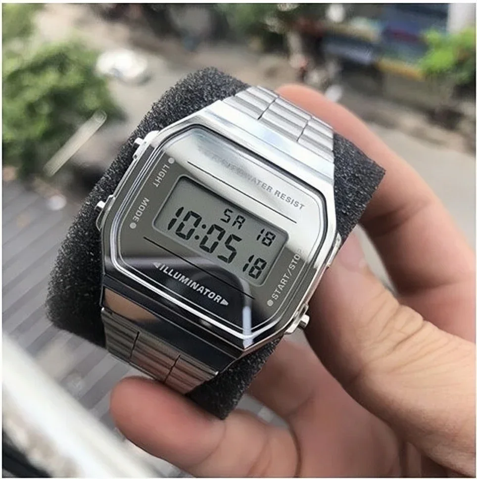 F91W หรูหรานาฬิกากันน้ํา Retro ดิจิตอลสแตนเลสกีฬานาฬิกาทหารผู้ชายผู้หญิงนาฬิกาข้อมืออิเล็กทรอนิกส์นาฬิกา