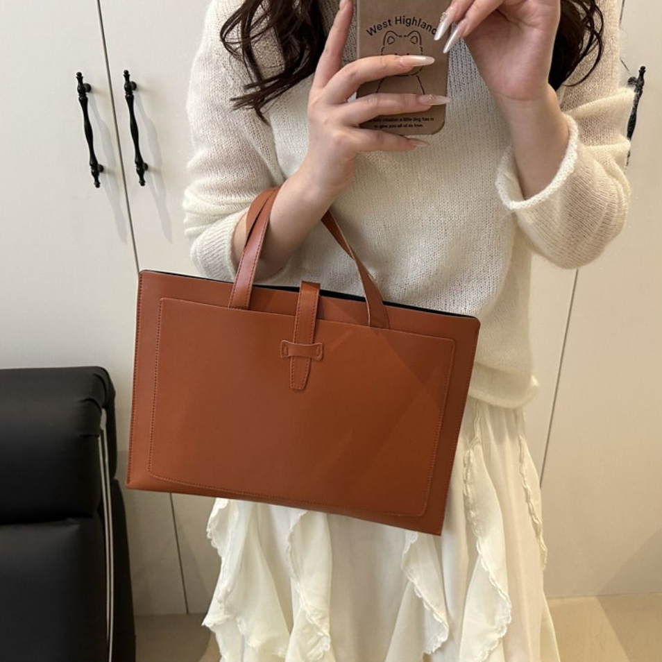 Nuova borsa tote per documenti in tinta unita Valigetta da ufficio in pelle PU Borsa da viaggio per laptop da lavoro casual