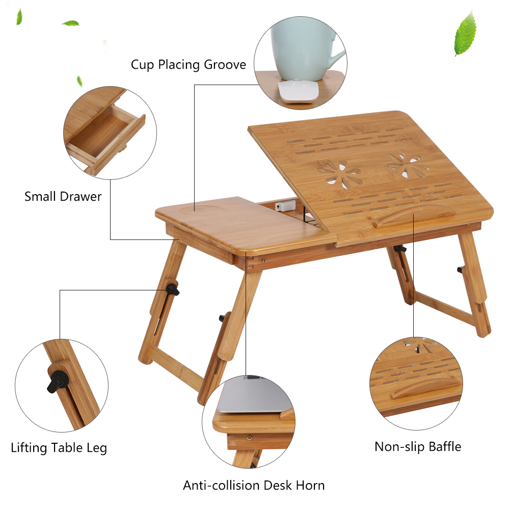 Laptop Bed Desk Bed Desk Bed Lap Desk Adjustable Bamboo Rack Shelf Dormitory Bed Lap Desk Portable Book Reading Tray Stand