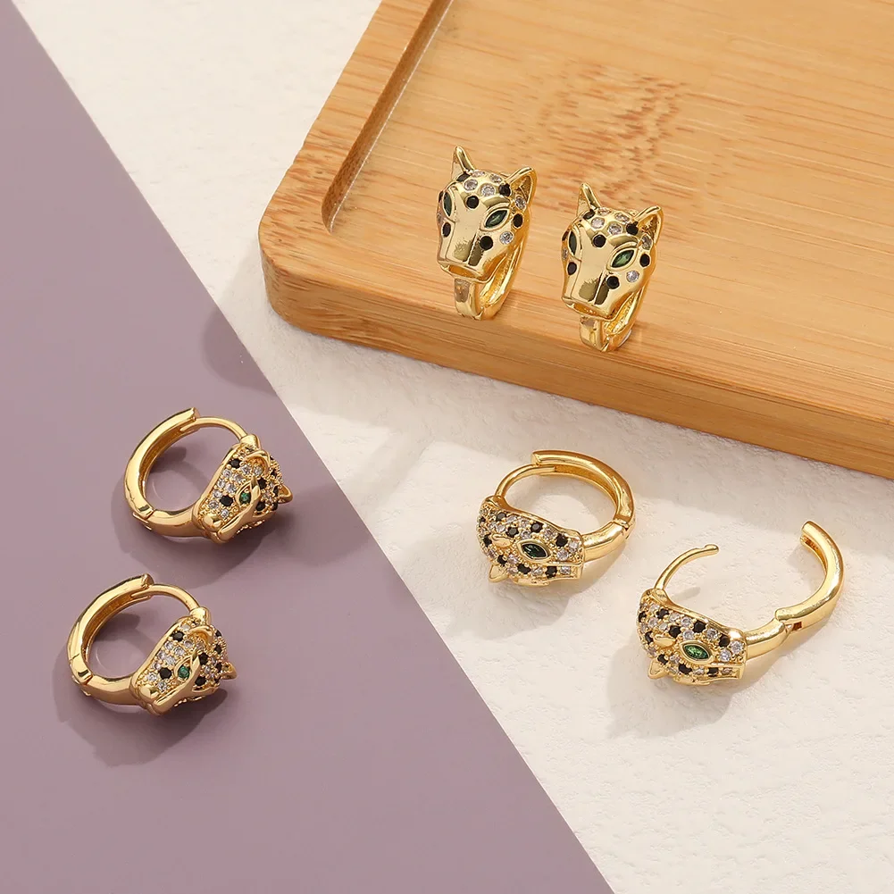 Anting-anting zirkon berlapis tembaga wanita, 1 pasang anting-anting cantik motif macan tutul