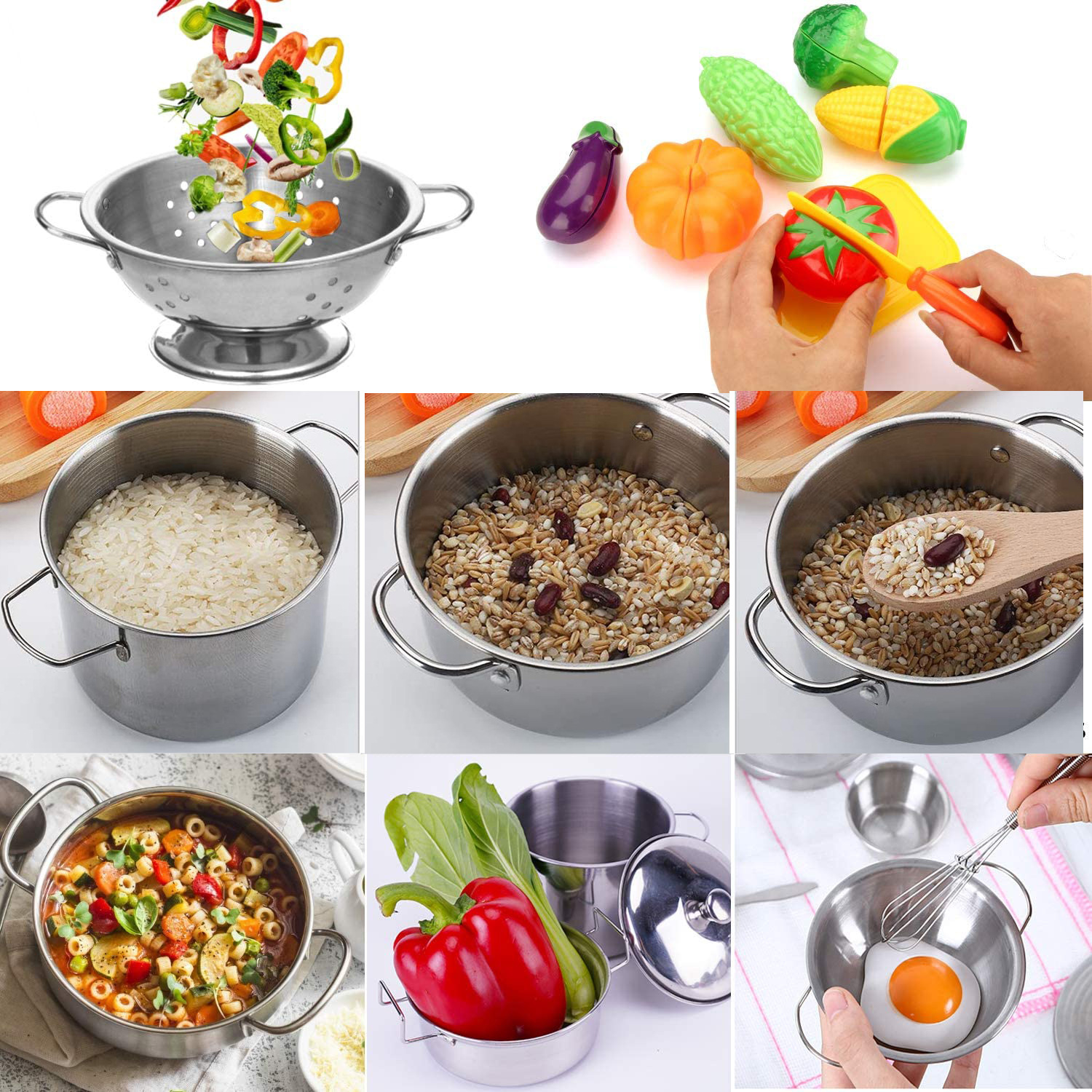 Jouets de casseroles et poêles pour enfants, ensemble de jeu de cuisine, ustensiles de cuisine en acier inoxydable, mini ustensiles de cuisine, jouets de développement