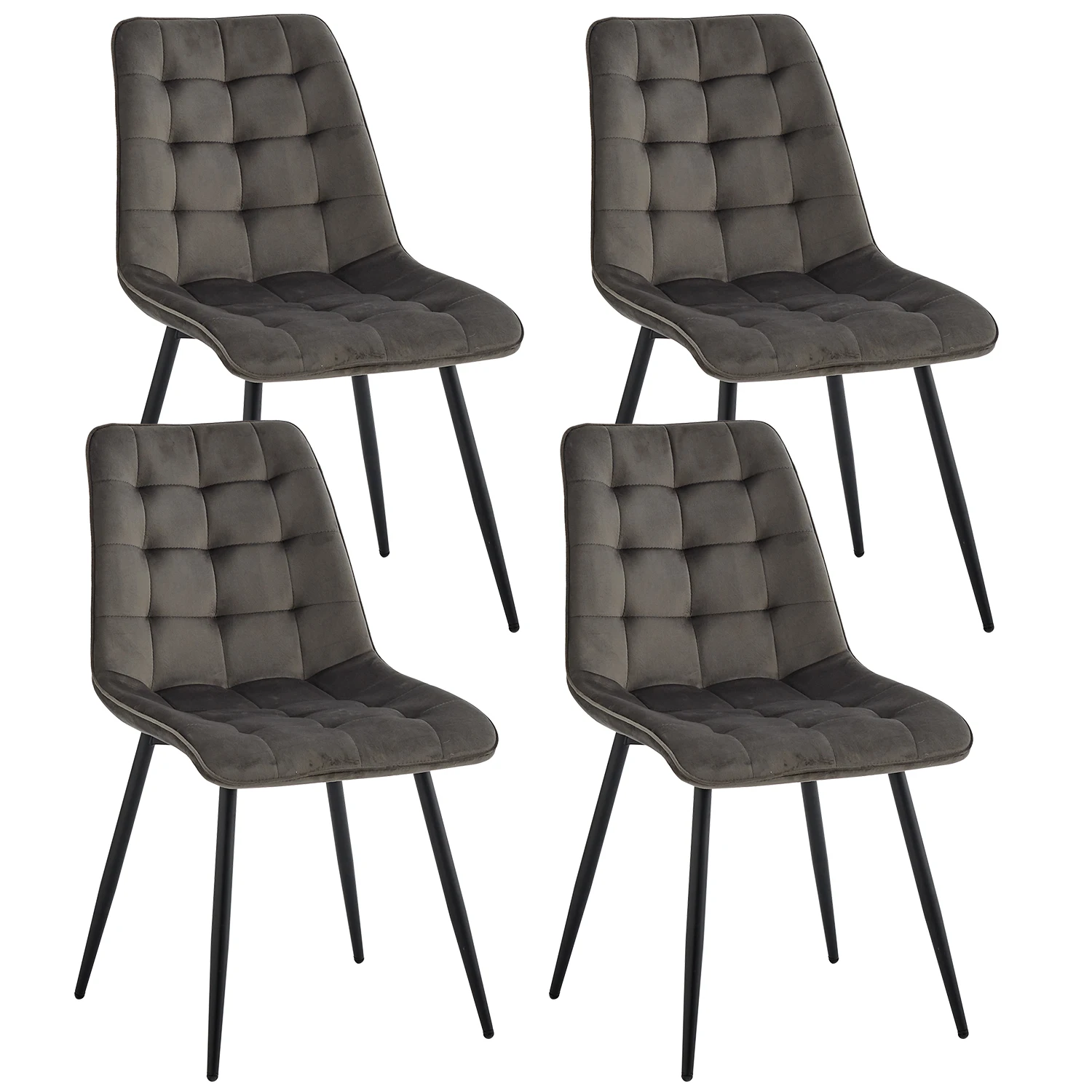 Un set di 4 sedie da pranzo moderne e minimaliste, sedile imbottito in velluto, gambe in ferro, sedia nordica per cucina, soggiorno/sala da pranzo, ristorante