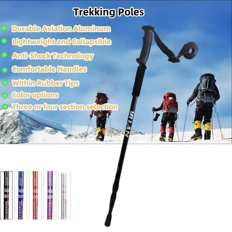 Bastoncini da trekking, Bastoni da trekking pieghevoli, leggeri, antiurto, da escursionismo o da passeggio, Bastone da trekking regolabile per uomo e donna