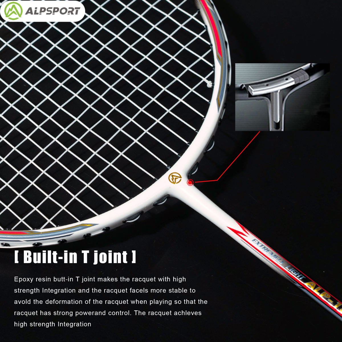Alpsport AIR 10U Badminton Racket 52g Ultralight, HM Carbon Fiber & Titanium, 28lbs Fast Rebound for Pro Players