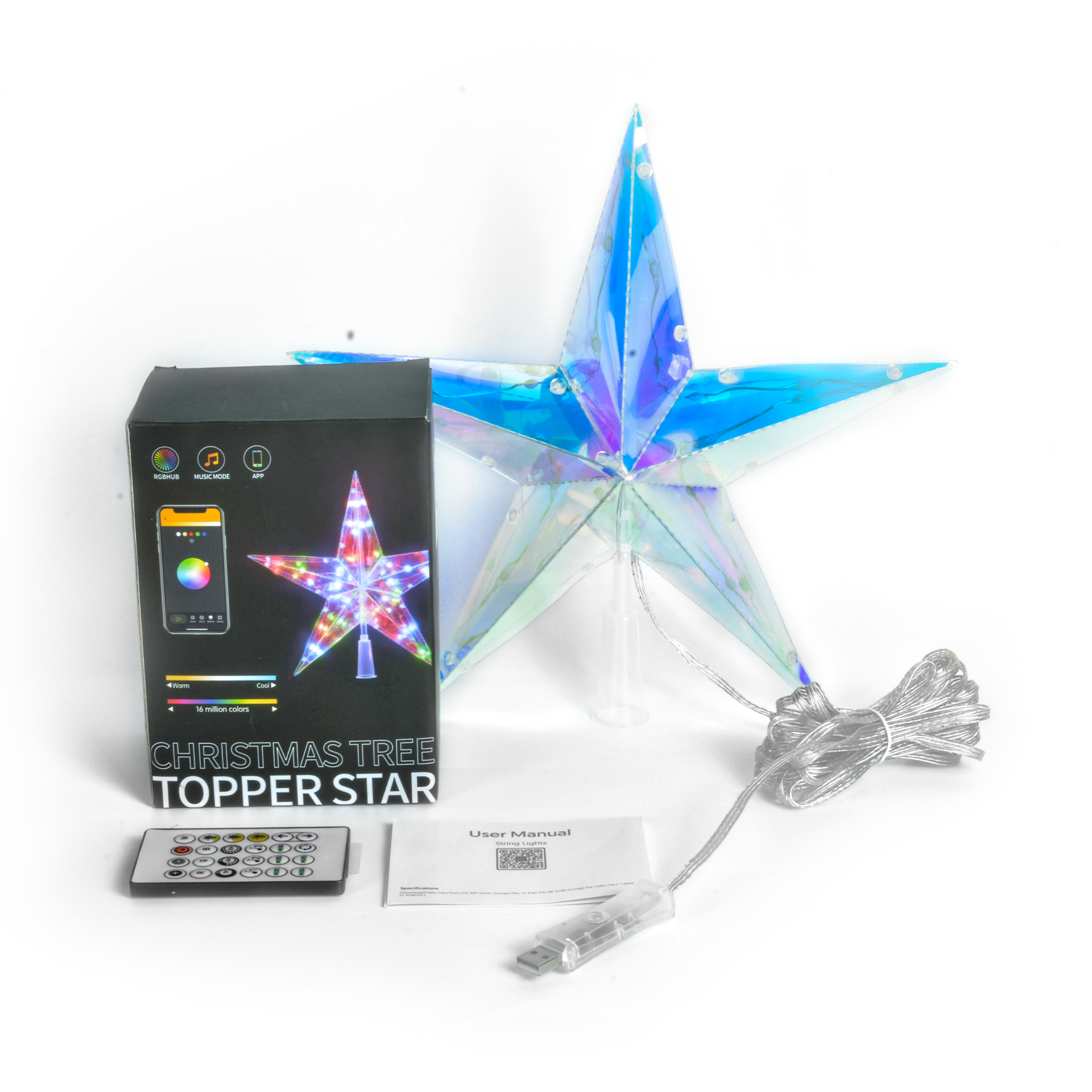 App-gestuurde kerstboomtopper LED-licht Opvouwbaar RGB Gloeiend sterlicht USB Pentagram Kerstverlichting Decor Buiten