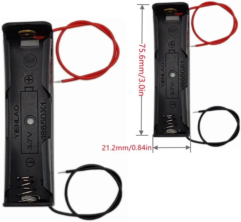 3 pezzi 18650 scatola portabatteria 1 slot custodia per batteria da 3,7 V contenitore in plastica per celle 1/2/3/4 con collegare cavi neri rossi