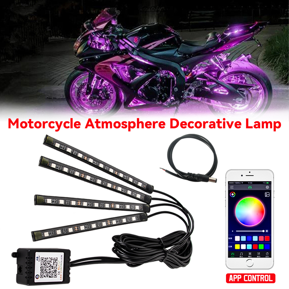 Lámpara decorativa para motores de coche, 12V, 4 en 1, LED impermeable, Color RGB, iluminación para coche, tira de luces Flexible, accesorios para motocicleta