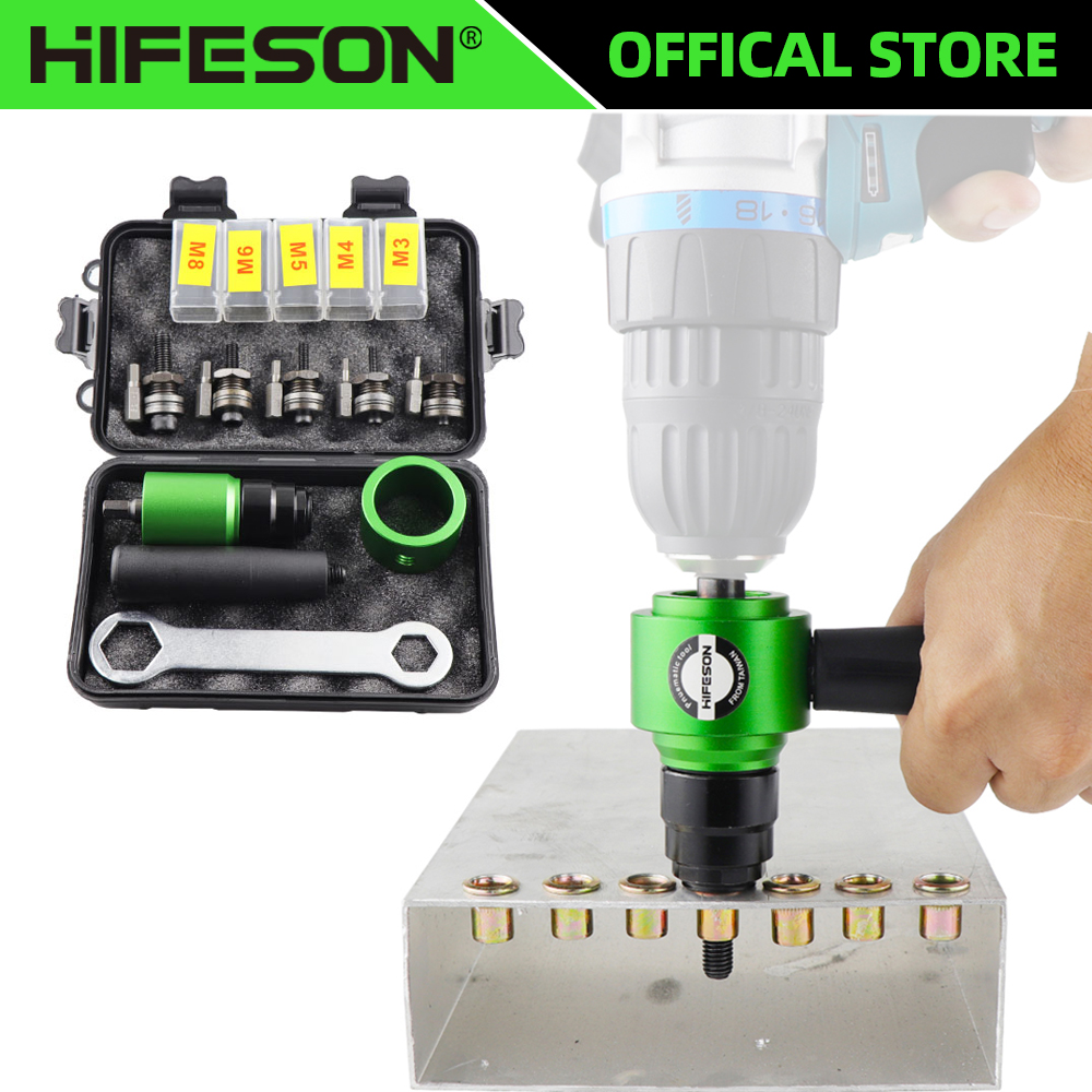 HIFESON M3 M4 M5 M6 M8 Ferramenta de Rebite Elétrica Aapter Manual Rebitador Pistola de Rebite Kit de Conector Broca de Mão Para Porcas Planas