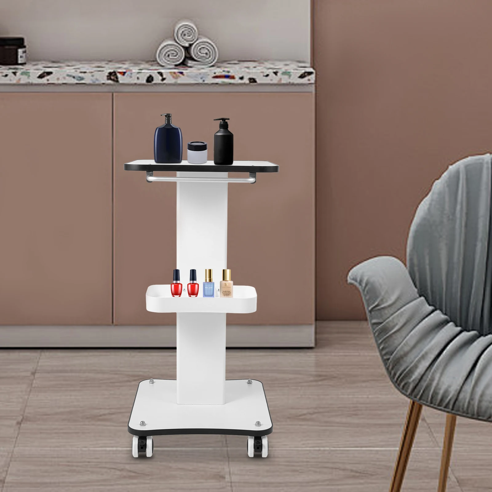 Carrinho de rolamento de salão de beleza de 3 camadas com alça de pressão Carrinho de armazenamento de spa para organizador de máquinas de equipamentos