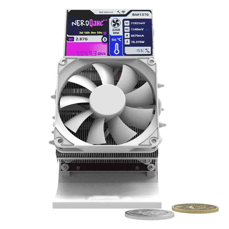 Bitaxe NerdQaxe++ 4.8TH/s BTC Solo miner pessoal blockchain criptomoeda miner Configure uma tela grande de 3,5 "e ventilador mudo