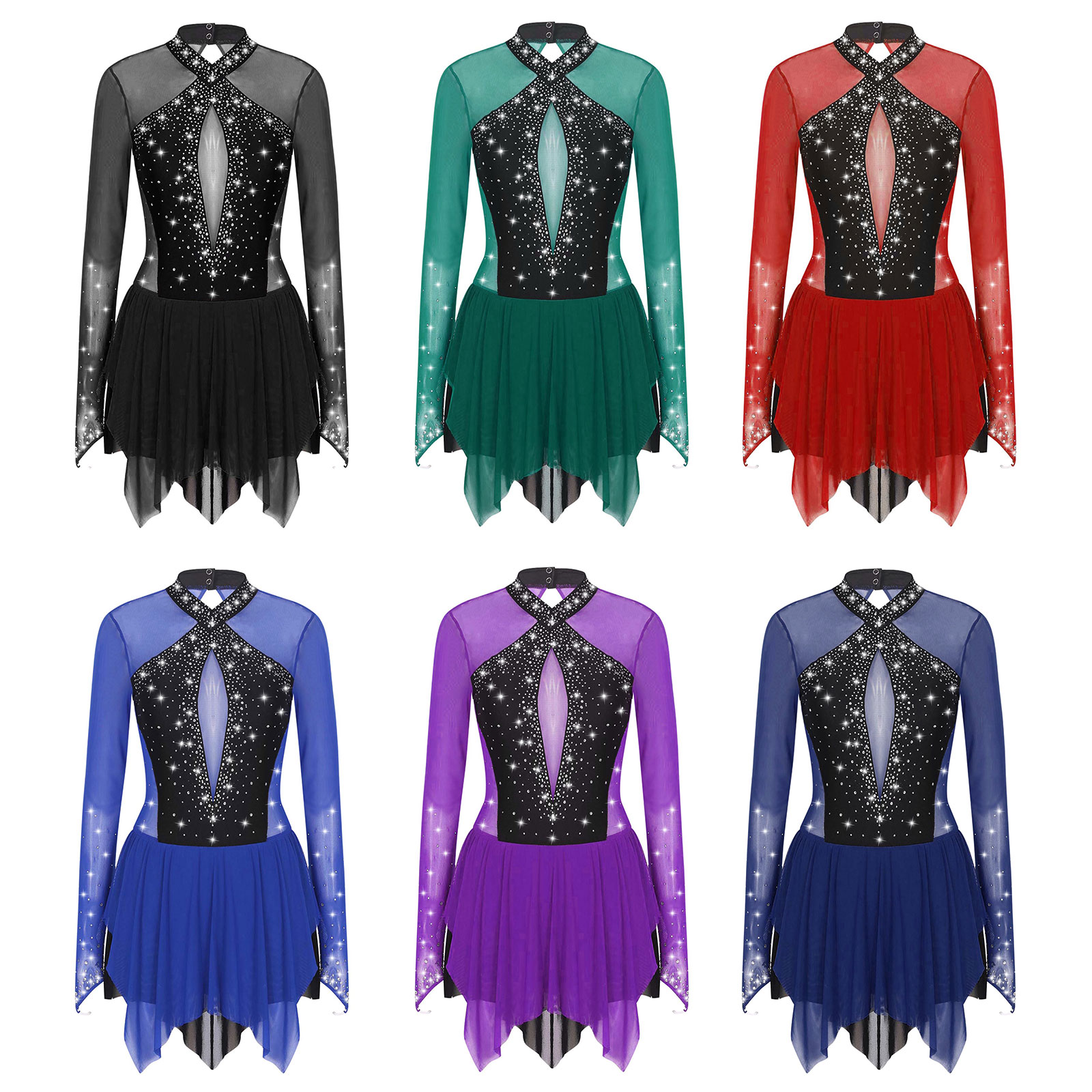 ผู้หญิง METALLIC ยิมนาสติก Leotards ชุดจังหวะยิมนาสติกบอดี้สูท Rhinestones โยคะสเก็ต Jumpsuit บัลเล่ต์ Leotard